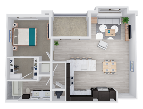 Floor plan for 1 bed, 1 bath, 822 sqft